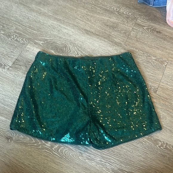 Allegra K High Waist Green Sequin Shorts size xl side zip - Picture 6 of 9